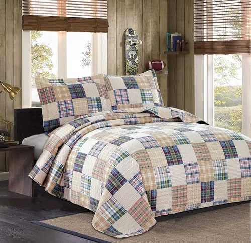 Miniatura 2 de Juego de edredón tamaño Queen, colcha a cuadros, cubrecama Queen, edredones Queen de retazos, ropa de cama para hombres colección a cuadros, colcha