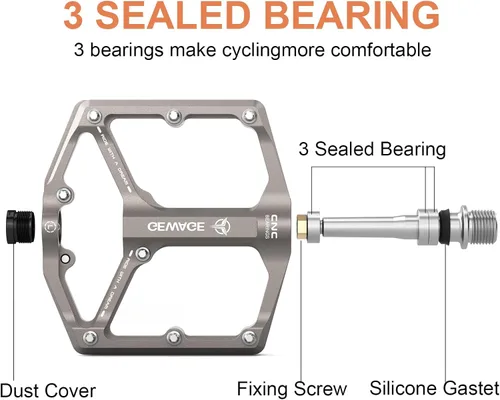 Miniatura 4 de Pedales de bicicleta de carretera/montaña - Pedales de bicicleta de 3 rodamientos - Pedales planos mecanizados CNC de 9/16 pulgadas con clavos