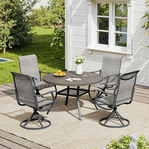 Miniatura 17 de VICLLAX Muebles pequeños de exterior de 3 piezas, 2 sillas giratorias de patio y mesa redonda pequeña para 2, sillas de carbón oscuro y negro