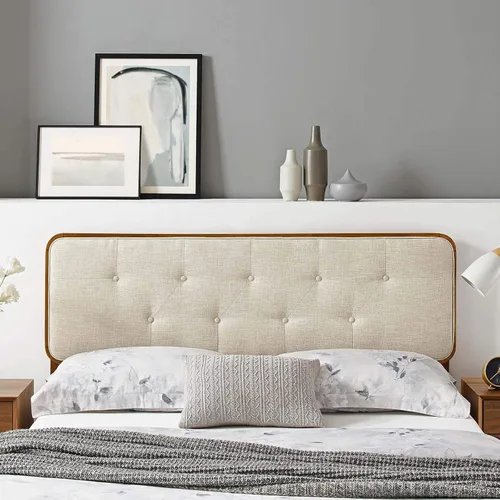 Miniatura 9 de Modway Collins Cabecero tapizado de tela y madera para cama individual en color nogal beige