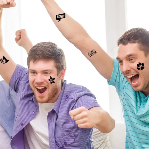 Miniatura 5 de Colarr 180 tatuajes temporales de espíritu de equipo negro de 2 pulgadas, 1.5 pulgadas, cara y cuerpo, pata de equipo, tatuaje de animación