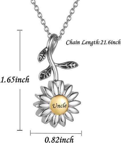 Miniatura 32 de Joyería de cremación de girasol para cenizas para mujeres, recuerdo de acero inoxidable, colgante conmemorativo, collar de urna de cremación
