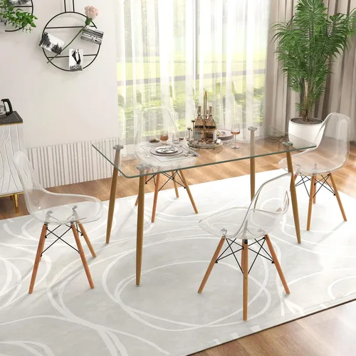 Tangkula Juego de 4 mesas de comedor para 4, mesa y sillas de cocina modernas, mesa y sillas de cristal para sala de estar pequeña, cocina Negro+Gris