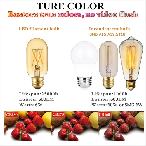 Miniatura 6 de LiteHistory foco LED E26 de 6 W, equivalente a 60 W, blanco cálido 2200 K, ámbar, E26, bombilla Edison regulable, CA 120 V, 400 lm, foco LED tubular