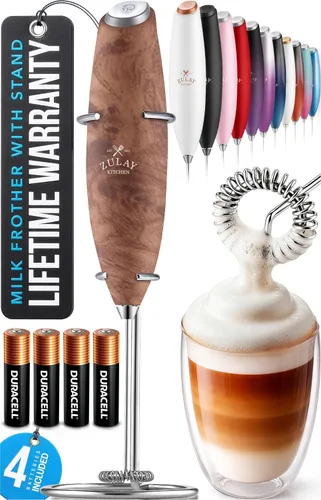 Miniatura 100 de Zulay Kitchen Espumador de leche de mano con pilas Duracell AA – Mezclador eléctrico ultrarrápido y creador de espuma, mezclador de bebidas fácil