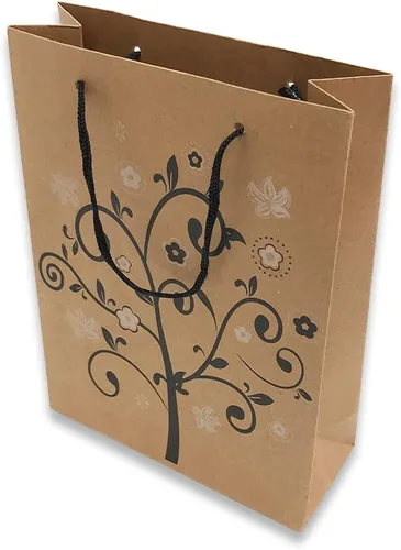888 Display USA, Inc 6 bolsas de papel de 7.5 x 3 x 9.5 pulgadas de alto, diseño floral negro sobre papel Kraft, bolsas de