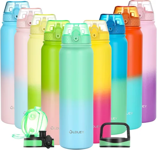 Miniatura 15 de Oldley Botella de Agua Aislada con Pajilla de 20oz, Botellas de Agua de Acero Inoxidable con 3 Tapas, Aislamiento al Vacío de Doble Pared Térmica