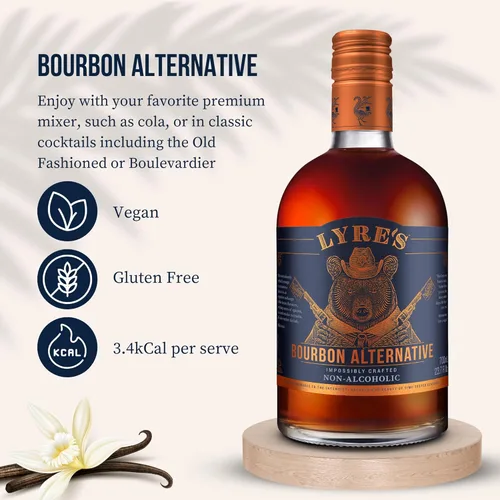 Miniatura 3 de Licores Premium Sin Alcohol de Malt Americano Lyre's, Móctails y Bebidas Sin Alcohol, Estilo Bourbon, 700mL (23.7 Fl Oz) *Nuevo* Botella con Tapa