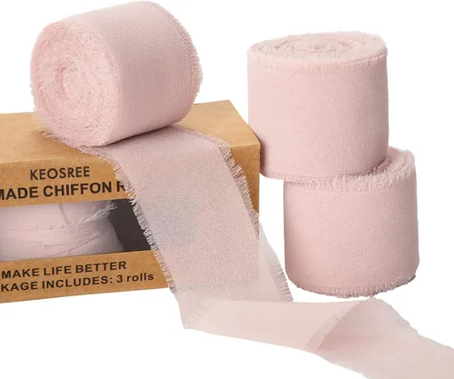 Miniatura 23 de KEOSREE - Cinta de gasa de chifón hecha a mano en rosa pastel y rosa brillante, de 1.5 pulgadas x 21 yardas, con bordes deshilachados de seda