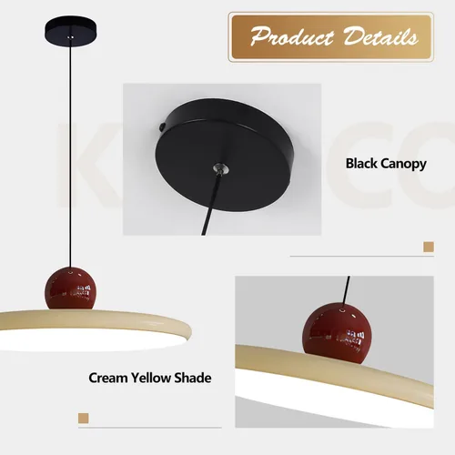 Miniatura 3 de KCO Iluminación plana redonda LED colgante lámpara colgante retro lámpara crema cúpula mediados de siglo moderna regulable LED colgante luz granja