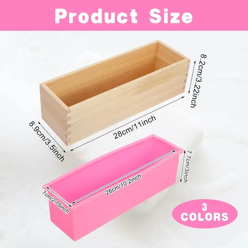 Miniatura 2 de 3 moldes para hacer jabón con bandeja de caja de madera, moldes rectangulares flexibles de silicona para jabón para manualidades caseras