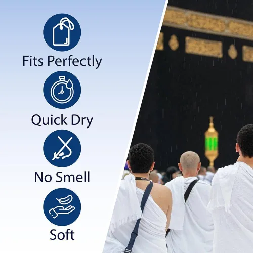 Miniatura 6 de Ihram - Juego de 2 toallas para hombre - Hajj y Umrah - 100% algodón natural - Suave, sin costuras 43.3 x 86.6 in (43 x 86 pulgadas) - Ahram Ehram