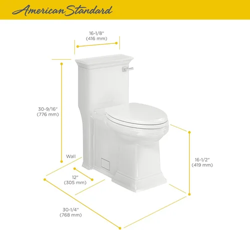 Miniatura 2 de American Standard 2851A105.020 Town Square S - Inodoro alargado de una pieza con asiento, altura derecha, color blanco
