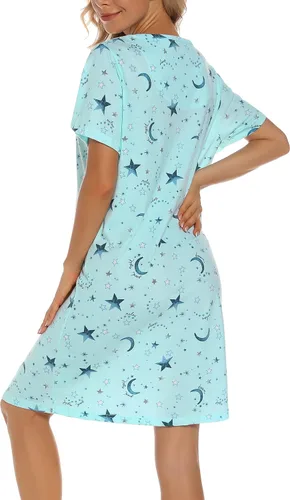 Miniatura 5 de ENJOYNIGHT Camiseta de dormir de algodón para mujer, camiseta de dormir de manga corta con estampado