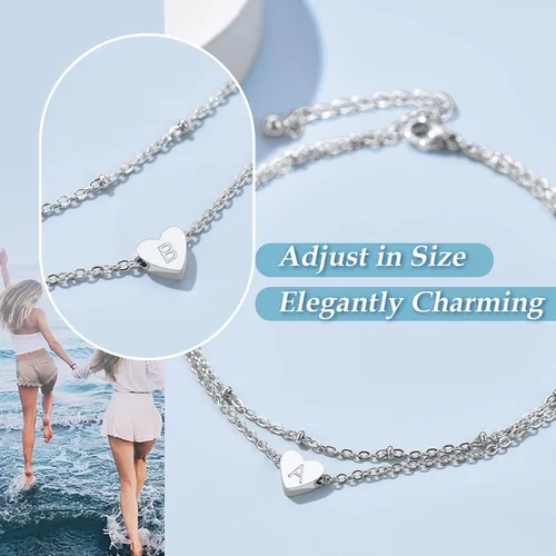 Miniatura 4 de ChainsProMax Tobillera de corazón elegante, cadena de pie de playa de verano para mujer, pulsera de tobillo inicial de la A a la Z, ajustable