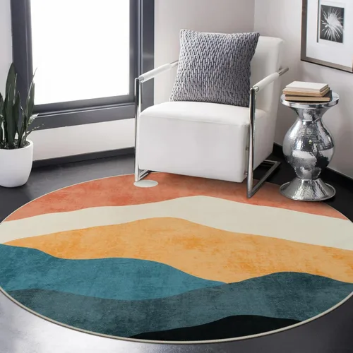 Miniatura 8 de Alfombras abstractas redondas de 5 pies para dormitorio, alfombra circular lavable antideslizante, alfombra de piso suave y colorida de pelo bajo