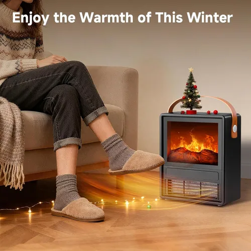 Miniatura 6 de FLAME&SHADE - Calentador de Chimenea Eléctrico Portátil para Uso en Interiores, Calentadores de Chimenea con Llama LED 3D, Protección Contra