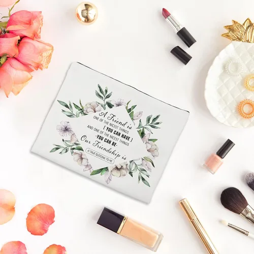 Miniatura 7 de Regalo de cumpleaños para niñas, mujeres, amigas, bolsa de cosméticos, organizador de accesorios de lona con cremallera, un amigo es una