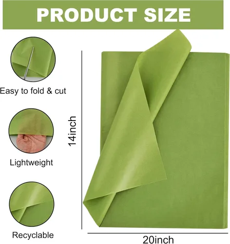 Miniatura 2 de BEISHIDA 100 hojas de papel de seda verde oliva a granel, papel de seda de envoltura para bolsas de regalo, papel de regalo de 14 x 20 pulgadas