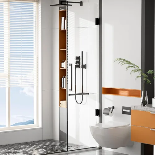 Miniatura 2 de Alise Soportes de estante de vidrio negro, abrazaderas de vidrio ajustables para ducha, soporte de abrazadera resistente, soportes de acero