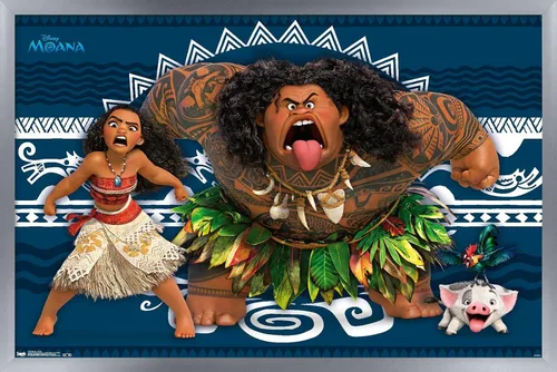 Miniatura 10 de Disney Moana - Póster de pared de caras de 22.4 pulgadas de largo x 14.7 pulgadas de ancho, versión enmarcada de madera de granero