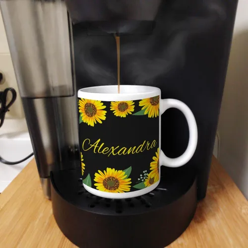 Miniatura 6 de Personalized Gifts Taza floral amarilla su texto personalizado taza de café taza de café de cerámica taza de té de cerámica 11oz
