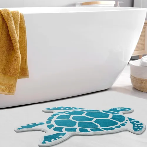 Miniatura 5 de Haull - Alfombra de baño de tortuga marina, tapete de baño de animales lindos, turquesa, antideslizante, lavable, cubierta de tortuga para niños