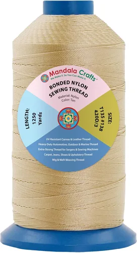 Miniatura 220 de Mandala Crafts - Hilo de nailon para coser cuero, tapicería, mezclilla y para trenzar el pelo; resistente, 1500 yardas, tamaño 69 T70 Marrón