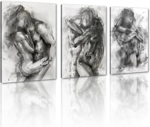Miniatura 28 de Novatique 3 piezas de arte de pared sexy en blanco y negro para parejas desnudas, decoración de pared abstracta de amor para mujeres y hombres, arte