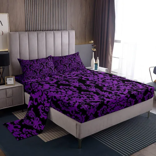 Miniatura 13 de Erosebridal Juego de sábanas de damasco con diseño floral, tamaño individual, gótico, rojo y negro, juego de sábanas de flores barrocas victorianas