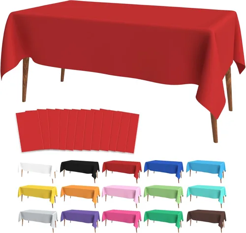 Miniatura 10 de Slergut Mantel de plástico rojo, paquete de 2 manteles rectangulares desechables rojos, para el día de la madre, boda, aniversario, fiesta