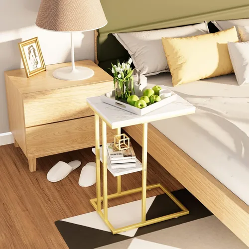 Miniatura 6 de Easy Paws - Mesa auxiliar en forma de C, mesa lateral pequeña para sofá y cama, mesa de aperitivos dorada para espacios pequeños, sala de estar