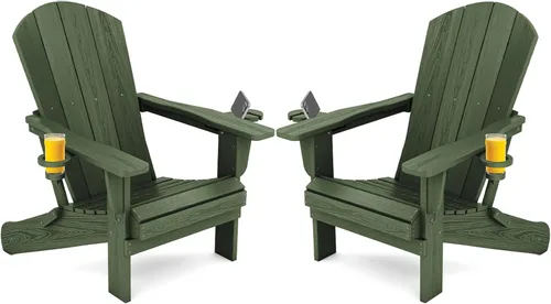 Miniatura 23 de SERWALL Silla Adirondack con portavasos – Juego de 2 sillas Adirondack compuestas para exteriores de polietileno de alta densidad para todo
