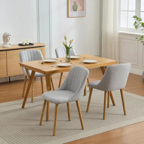Miniatura 8 de Juego de 2 sillas de comedor tapizadas modernas, soporte ergonómico para la espalda, capacidad de 300 libras, patas de roble para comedor, hogar