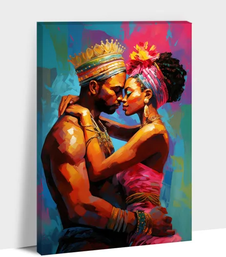 Miniatura 16 de Arte de pared afroamericano, decoración de rey y reina bailarín negro para sala de estar, arte de pareja de amor negro para dormitorio, lienzo