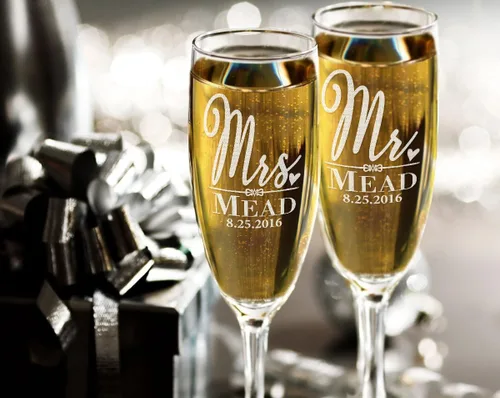 Miniatura 3 de Copas de champán de boda personalizadas para señor y señora, regalos de boda personalizados con apellido y fecha, regalos de boda para novia