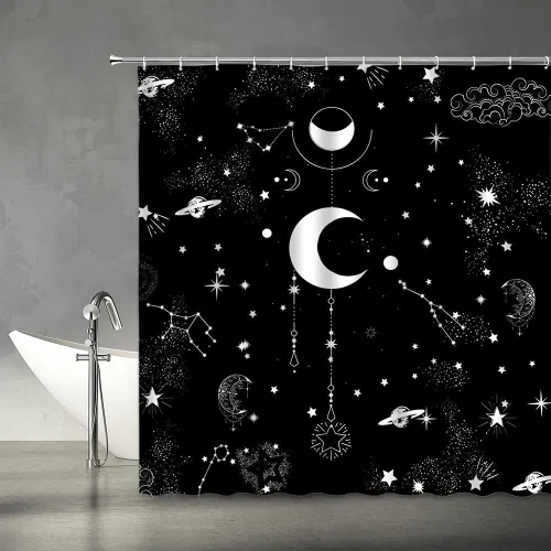 Miniatura 8 de Cortina de ducha con diseño de galaxia, espacio exterior, estrellado, para hombres, niños, universo nebulosa, planeta, juego de decoración de baño
