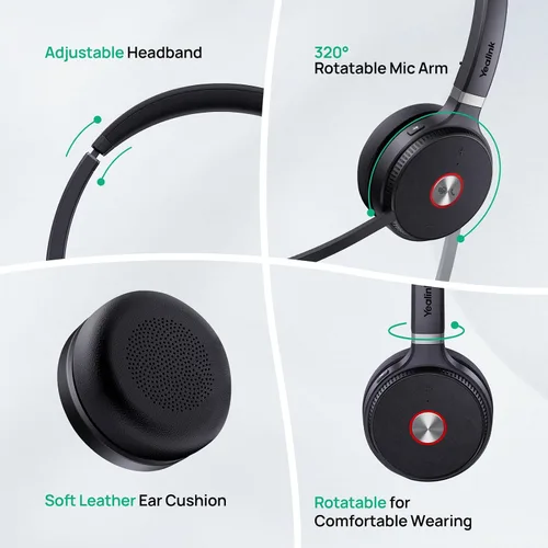 Miniatura 6 de Yealink WH62 DECT Mono Teams Auriculares Inalámbricos, Auriculares de Trabajo con Rango de 525 pies con Micrófono de Cancelación de Ruido 2X