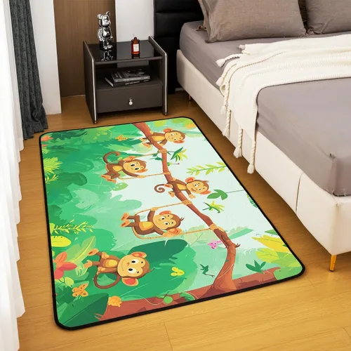 Miniatura 4 de jejeloiu Alfombras de mono para sala de estar, dormitorio, alfombra antideslizante de 4 x 5 pies, para niños, mujeres y hombres, lindos animales