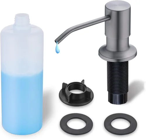 Miniatura 7 de Dispensador de jabón integrado para fregadero de cocina WEWE, acero inoxidable de níquel cepillado en dispensador de jabón de mostrador, recarga