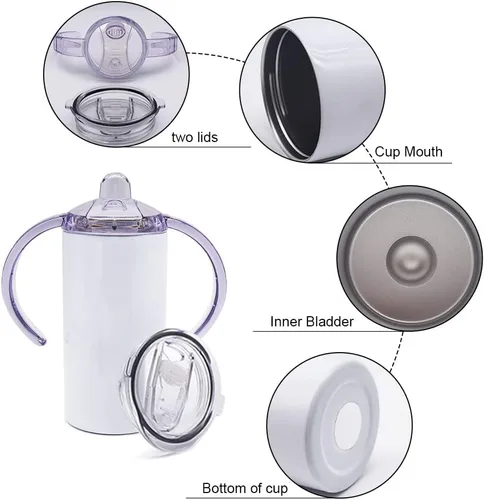 Miniatura 5 de Vaso para niños con asa, 12 onzas, 1 vaso para sublimación Vasos delgados y rectos para niños, tapa a prueba de salpicaduras, a prueba de roturas