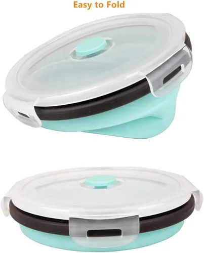 Miniatura 5 de CARTINTS Recipientes plegables de silicona azul para almacenamiento de alimentos, tazones de preparación/almacenamiento con tapas, recipientes
