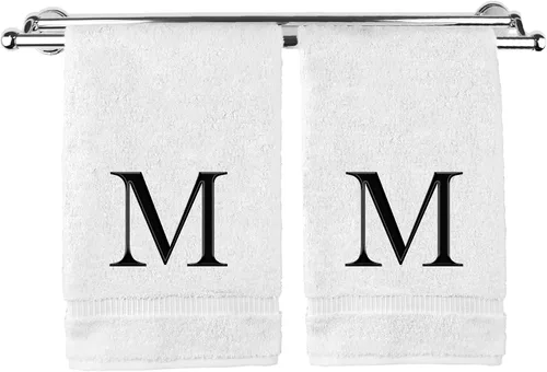Miniatura 77 de Toalla de mano monogramada, regalo personalizado, juego de 2 - Toalla bordada con letra de bloque dorada - Extra absorbente 100% algodón turco