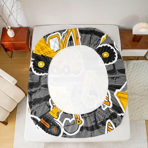 Miniatura 6 de Erosebridal Juego de ropa de cama de excavadora, sábana bajera ajustable de tractor para niños y niñas, juego de sábanas retro de camión de Patrón 43