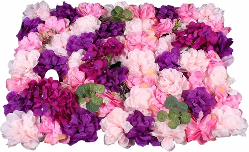 Miniatura 12 de Paneles de flores artificiales para decoración de pared, 6 piezas de rosas falsas, peonía, eucalipto, telón de fondo de pared de rosas para fiesta 6