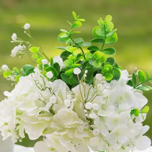 Miniatura 4 de ENOVA FLORAL Flores de hortensias sintéticas con jarrón, mezcla de flores de hortensias falsas y vegetación en jarrón con agua sintética