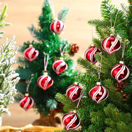 Miniatura 4 de Hungdao Juego de 12 adornos navideños de menta, bolas de bastón de caramelo de Navidad, adornos de bastón de caramelo de Navidad, bolas de Navidad