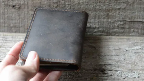 Miniatura 5 de Cartera minimalista hecha a mano de cuero envejecido para hombres tarjetero para regalos flores marrones