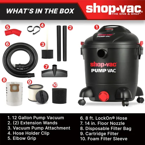 Miniatura 3 de Shop-Vac 5871205 Aspiradora con bomba de agua en seco y húmedo de 12 galones con bomba de agua incorporada, 5.0 CV pico, 2.5 pulgadas de diámetro x