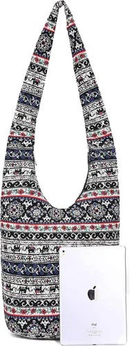 Miniatura 167 de Bolsa de hombro para mujer, de lona en estilo hippie/bohemio para llevar cruzada al hombro, disponible en diferentes colores y estampados
